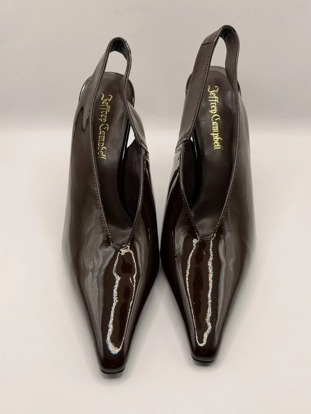 Jeffrey Campbell Women Brown Patent Leather Pointy Toe Slingback Pump Sz 8
